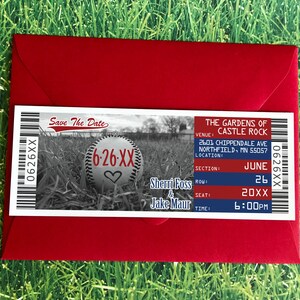 Baseball Ticket Save The Date Cards, Baseball Theme Sports Wedding Invitation, Custom Photo Ballpark Save the Date Magnet or Printed Invite