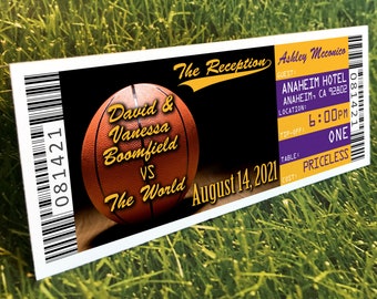 seating chart design Los Angeles Basketball Wedding Ticket Place Cards, Phoenix Name Escort Placecards With Meal Template, Custom Sports Team Seating Chart Cards