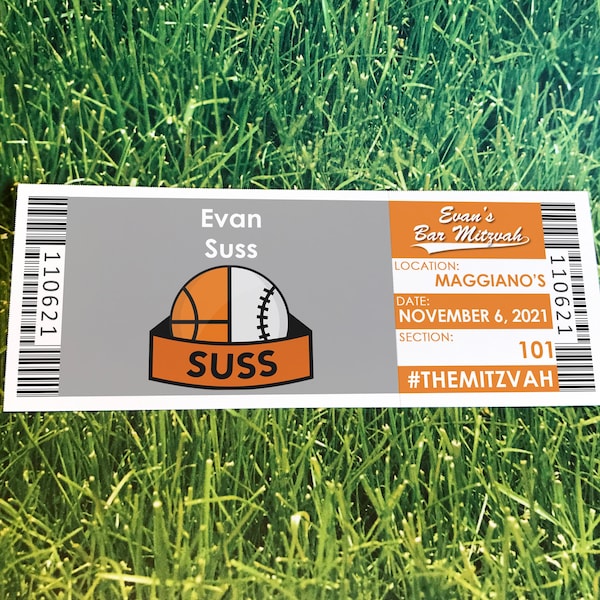 Basketball Ticket Bar Mitzvah Place Cards, 13th Birthday DIY Guest Name Table Cards Seating Chart Download, Bat Mitzvah Editable Placecards