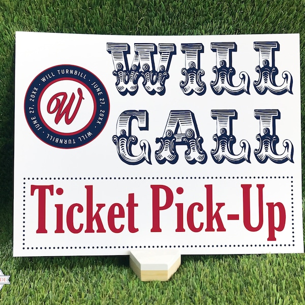 Baseball Bar Mitzvah Will Call Pick Up Sign, Washington Find Your Seat Sign, New York Sports Team Theme Ticket Place Cards Decoration Bundle