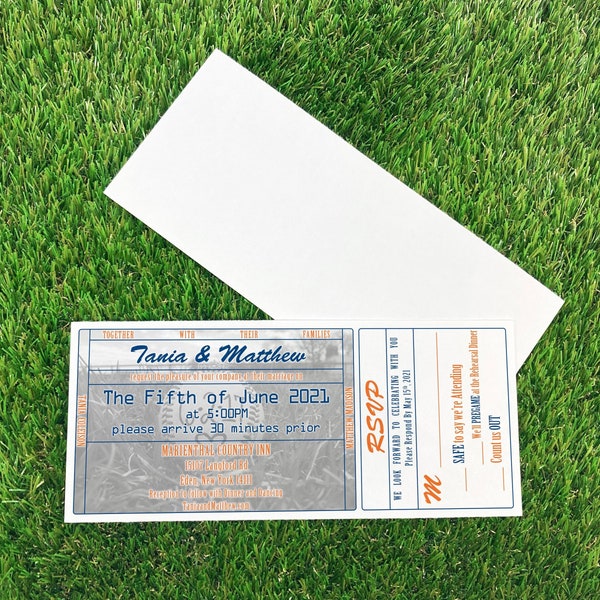 Baseball Ticket Invitation with Tear Off RSVP Stub, New York City Wedding Suite Template, Detroit Sports Theme Invite