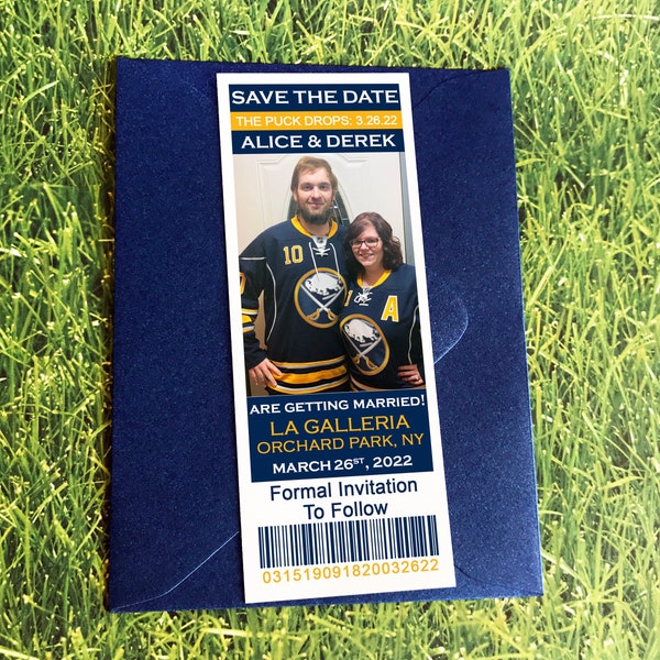 Buffalo Hockey Ticket Save The Date Magnet, Nashville Ticket Wedding Invitation Template, Sports Team Theme Engagement Photo Custom Magnets