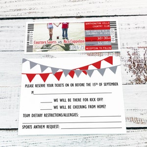 Football Wedding Ticket Invitation with RSVP Postcard Suite, Ohio State Sports Invite Digital Download, University Tailgate Theme Reception