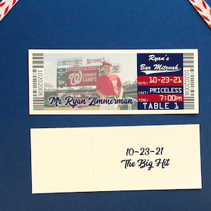 Baseball Ticket Place Cards, Washington Bar Mitzvah Table Cards Template, Minnesota Bat Mitzvah 13th Birthday Seating Chart Placecards