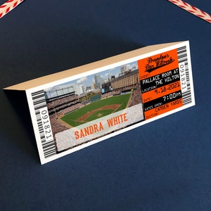 Baseball Bar Mitzvah Place Card Tickets, San Francisco Editable Flat or Folded Seating Chart Name Cards Template, Baltimore Blank Placecards