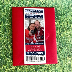 Aimant de billet de hockey réservez la date, modèle de carte de faire-part de mariage Washington, Winnipeg changer la date invitation sportive en téléchargement numérique
