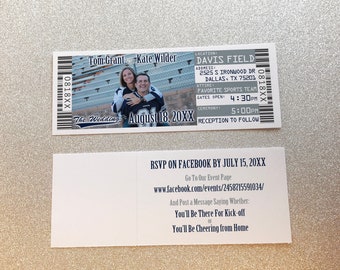 Football Wedding Invitation Ticket, Dallas Sports Team Theme Invite with RSVP Suite, Las Vegas Tailgate Reception Invite Template