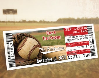 Baseball Wedding Invitations Ticket Vow Renewal Invites, Cincinnati Sports Theme Reception Only, Los Angeles Celebration PDF Template