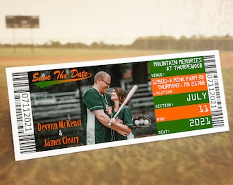Baseball Wedding Ticket Save the Date Magnet, Sports Theme Photo Reception Invitation Template, Softball Custom Magnet Digital Download