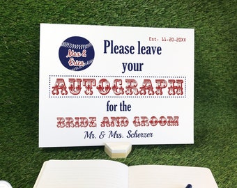 Baseball Wedding Guest Book Please Leave Your Autograph Sign, Washington Sports Team Theme Custom Guestbook Alternative, Boston Reception