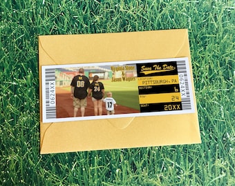 Pittsburgh Baseball Wedding Ticket Save the Date Magnets, Boston Theme Wedding Magnets, Sports Wedding Save the Date Template