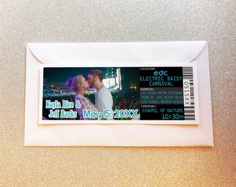 Music Festival Wedding Invitation, VIP Concert Ticket Reception Only Invite with RSVP Card, Dance Party Theme Wedding Invite Template