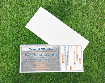 Baseball Ticket Invitation with Tear Off RSVP Stub, New York City Wedding Suite Template, Detroit Sports Theme Invite