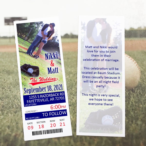 Baseball Ticket Wedding Invitation and Tear Off RSVP, New York Ticket Invite Template, Washington Sports Team Theme Ballpark Invitation