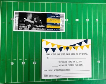Michigan Football Wedding Ticket Invitation with RSVP Card, West Virginia Tailgate Theme Elopement Announcement Reception Invite Template