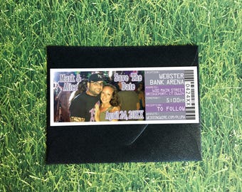 Concert Ticket Save the Date Magnet or Printed Ticket Stub, Custom Wedding Invitation with Festival Style