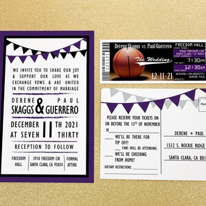 Basketball Wedding Ticket Invitation Suite, Los Angeles Fall Wedding Invite Set, Minimalist Sports Team Theme Invite Template