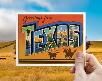 Texas Save the Date Postcard, Greetings From Dallas Destination Wedding Invitation RSVP Post Card, Amarillo, El Paso, San Antonio Invite
