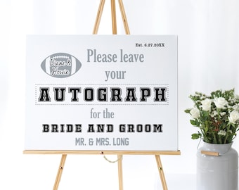 Football Wedding Autograph Sign for Guest Book Table, Custom Team Colors Sports Theme Reception Decor, Printable or Printed Stadium Sign