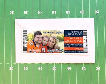 Football Wedding Invitation Ticket and RSVP Card, Denver Sports Team Wedding Invite Set, Chicago Tailgate Shower Invite Template With Photo