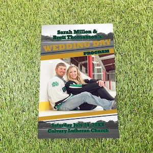 Hockey Wedding Day Program, Notre Dame Fun Folded Magazine Booklet, Personalized Minnesota Itinerary, Green Bay Football Theme Timeline