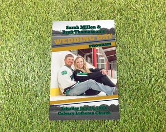 Hockey Wedding Day Program, Notre Dame Fun Folded Magazine Booklet, Personalized Minnesota Itinerary, Green Bay Football Theme Timeline