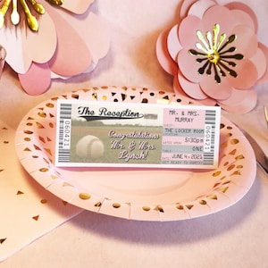 Baseball Wedding Place Card Ticket Template, Sports Theme Table Placecards, Editable Flat or Folded Reception Seating Chart Card Download