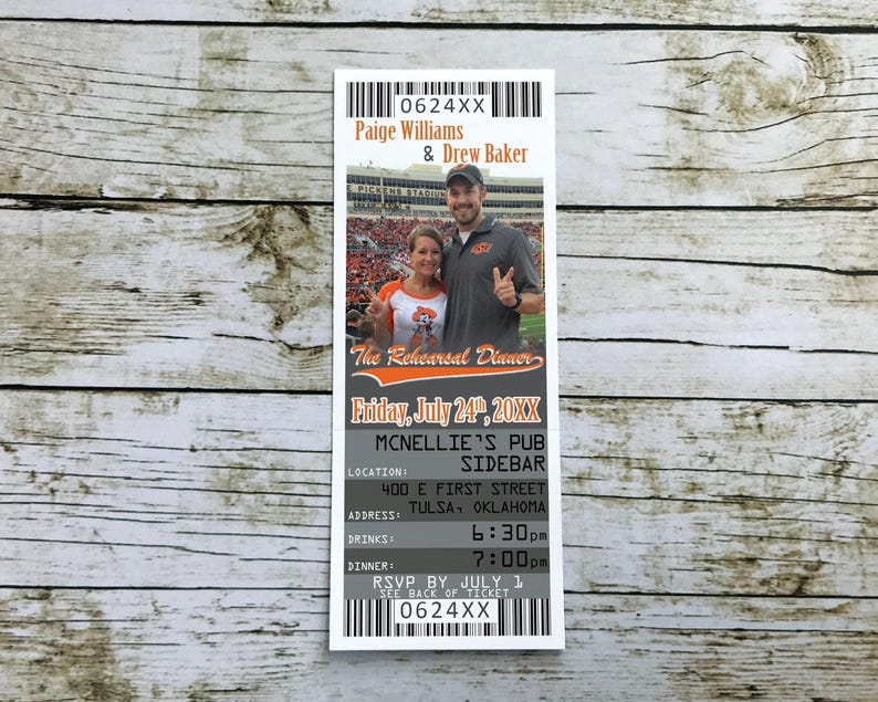Football Ticket Wedding Rehearsal Dinner Invitations, Football Theme Invite Template, Oklahoma State Sports Wedding Printable Tickets image 10