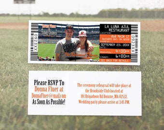 Baseball Rehearsal Dinner Ticket Invitation and RSVP Card, Baltimore Wedding Theme Invite Template, San Francisco Stadium Digital Download