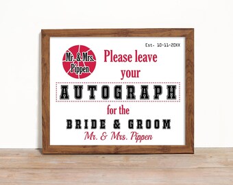 Sports Autograph Sign for Guest Book Table, Custom Basketball Theme Team Colors Sign In Board for a Wedding, Birthday Party or Other Event