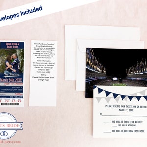 Football Ticket Invitation and RSVP Card, New England Wedding Invite and Postcard Suite Template, New York Tailgate Theme Shower Invite image 2