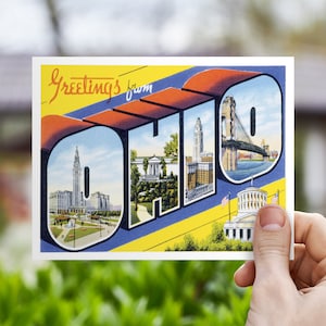 Carte postale « Save the Date » de l'Ohio, faire-part de mariage bienvenue à Columbus, carte postale RSVP de Cleveland, faire-part de déménagement Akron
