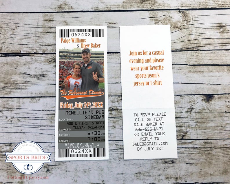Football Ticket Wedding Rehearsal Dinner Invitations, Football Theme Invite Template, Oklahoma State Sports Wedding Printable Tickets image 7