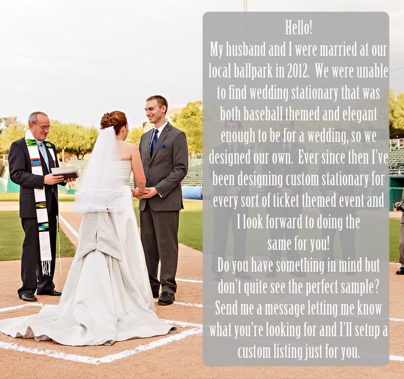 My baseball wedding photo and a description of why I design sports themed stationery