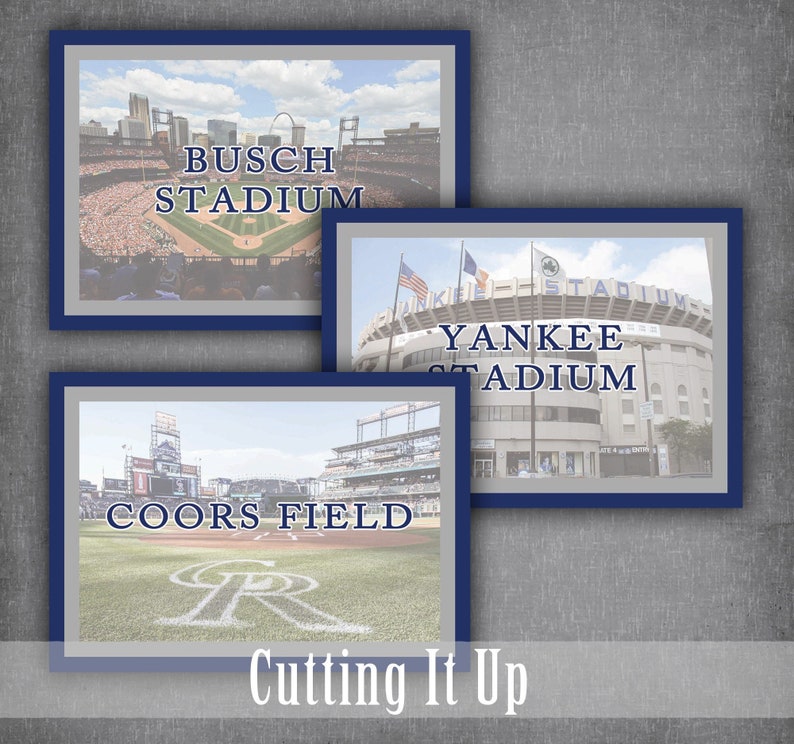 Baseball Stadium Table Sign examples for Busch Stadium, Yankee Stadium and Coors Field