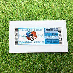Billet d'invitation d'anniversaire sportif, 1er, 2e 3e garçon, invitation à thème pour une fête entre garçons, basket-ball, baseball, football, Idées de billets pour l'événement All Star