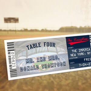 Baseball Wedding Ticket Place Cards, New York Blank Table Cards, Philadelphia Seating Chart, Ballpark Guest Name Card Template Download