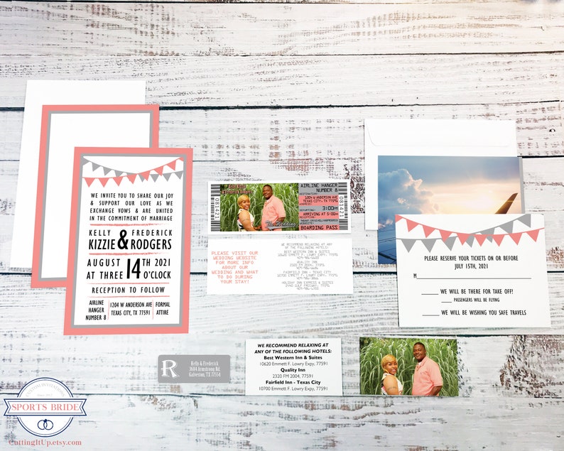Destination Wedding Boarding Pass Ticket Invitation and RSVP Suite Rustic Beach or Lake Wedding Invite Plane Ticket Printable Template