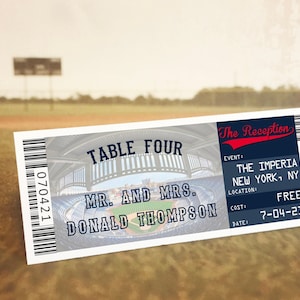 Baseball Wedding Ticket Place Cards, New York Blank Table Cards, Philadelphia Seating Chart, Ballpark Guest Name Card Template Download