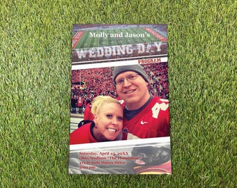 Football Wedding Program Magazine Cover Photo, Ohio University Tailgate Editable Wedding Day Timeline Folded Booklet, Personal Itinerary