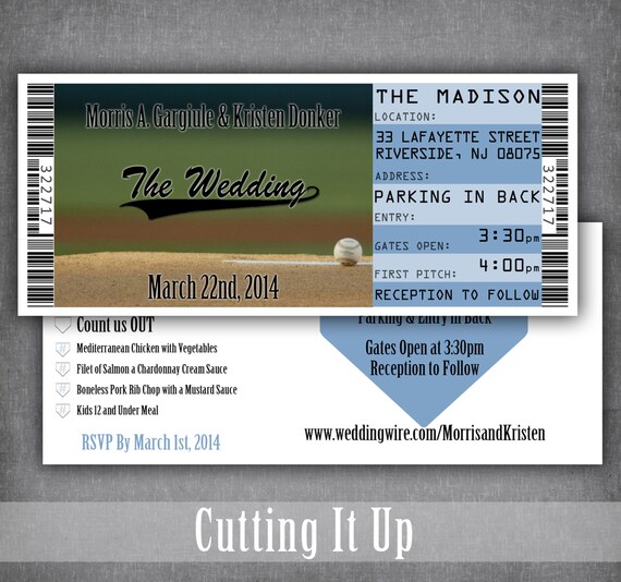extra large baseball wedding invitation tickets sports ticket