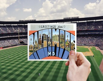 Greetings From Maryland Save the Date Postcards | Baltimore & Annapolis Wedding Invitation or RSVP Cards | Retro Travel Design