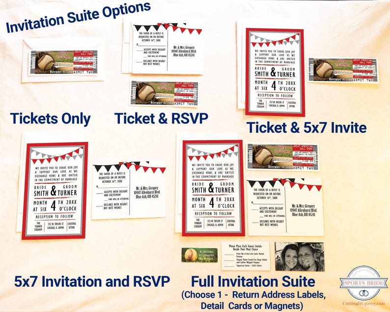 A photo showing all of the invitation suite options and what each one includes.