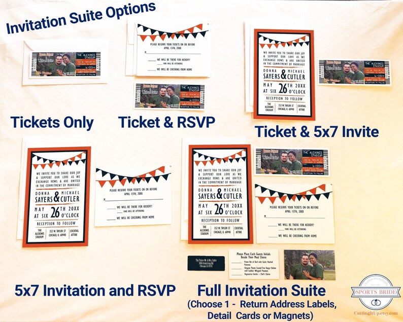 Football Wedding Ticket Invitation Suite, Chicago Sports Team Theme Vow Renewal Invites with RSVP Cards, Denver Bar Mitzvah Invite Template bild 2