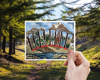 Colorado Save the Date Postcard | Greetings From Denver Big Letter Wedding Invitation RSVP | Rocky Mountain, Pikes Peak, Pueblo