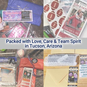 hand packed custom wedding stationery orders including invitations and save the date magnets, prepared with care in Tucson Arizona