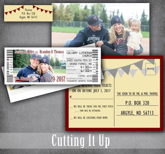 baseball wedding ticket invitations sports theme invitation etsy