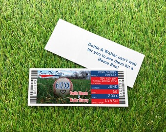 Baseball Ticket Save the Date Magnet, Chicago or Boston Baseball Wedding Invitation with Photo, Ballpark Theme Printed or Digital Proof