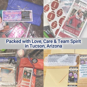 hand packed custom wedding stationery orders including invitations and save the date magnets, prepared with care in Tucson Arizona