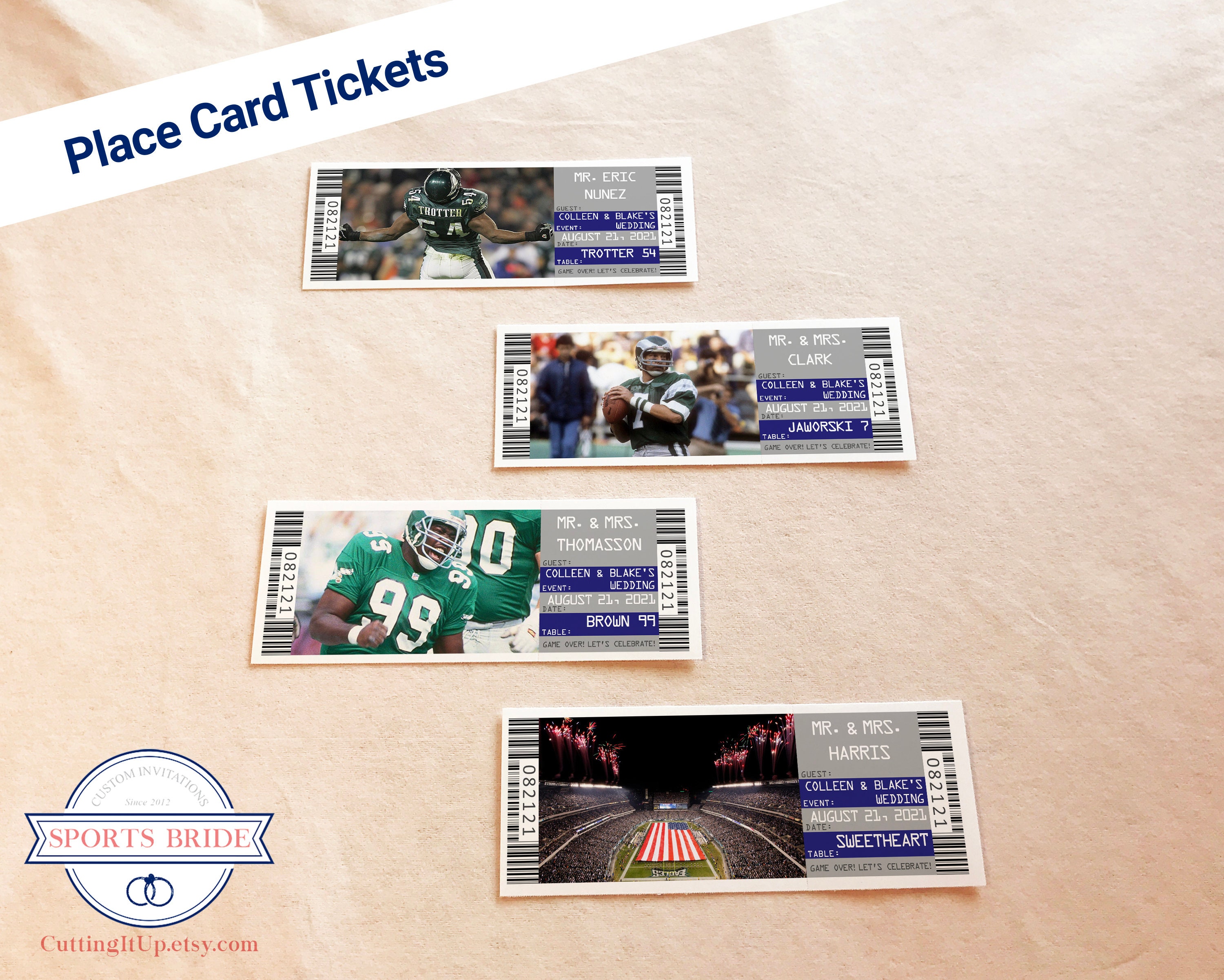 Eagles Football Place Card Ticket Template Philadelphia Etsy
